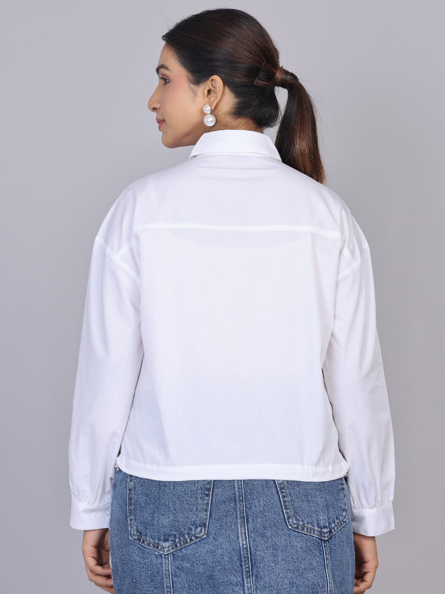 Lilac Lace Patch Cotton Shirt with Drawstring Hem