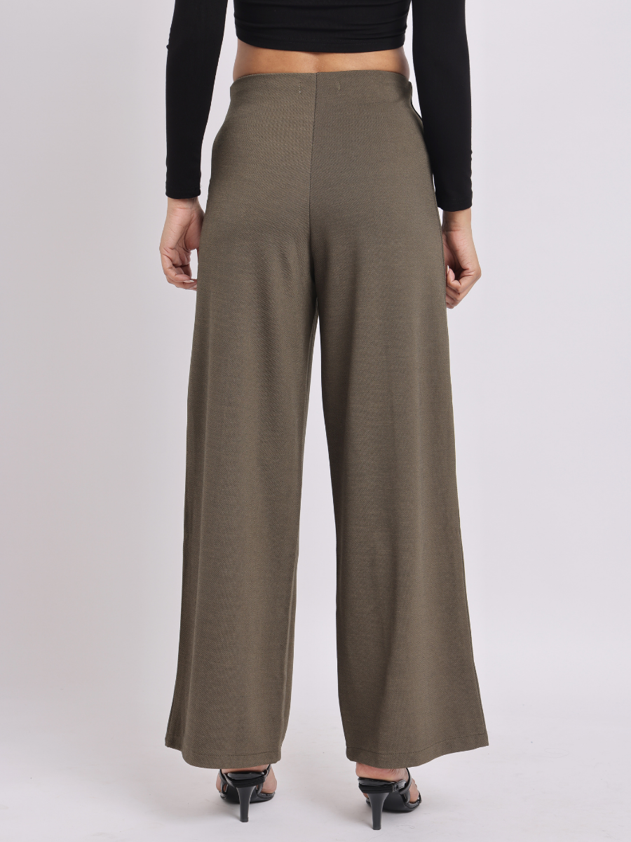 Olive Green Wide-Leg High-Rise Trousers