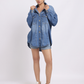 Light Blue Oversized Denim Shirt with Dropped Shoulder