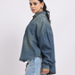 Oversized Mid Blue Denim Shirt with Dropped Shoulder