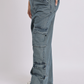 Wide-Leg Cargo Denim Jeans with Adjustable Waist
