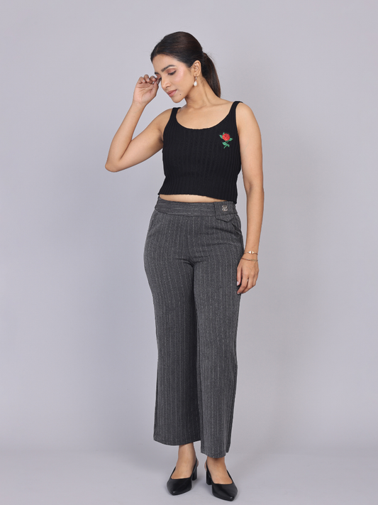 Grey Pinstripe High Waist Trouser