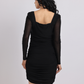 Noir Shimmer Ruched Mesh Sleeve Dress