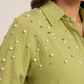Olive Green Fit Pearl & Diamond-Embellished Shirt