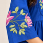 Blue Embroidered Cotton A-Line Midi Dress