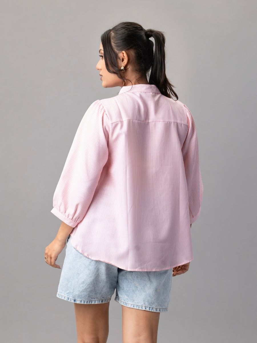 Roseline Reverie Striped Cotton Shirt-Top