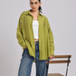 Olive Green Oversized Pearl & Diamond Embellished Shirt