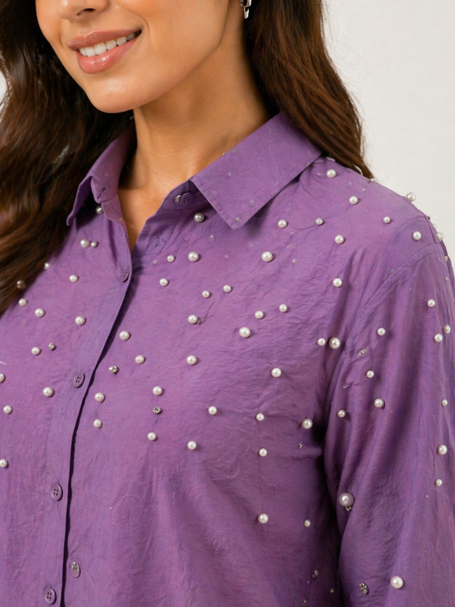 Dusty Lilac Pearl Embellished Shirt