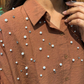 Brown Fit Pearl & Diamond-Embellished Shirt