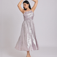 Metallic Lavender Back-Bow Midi Dress