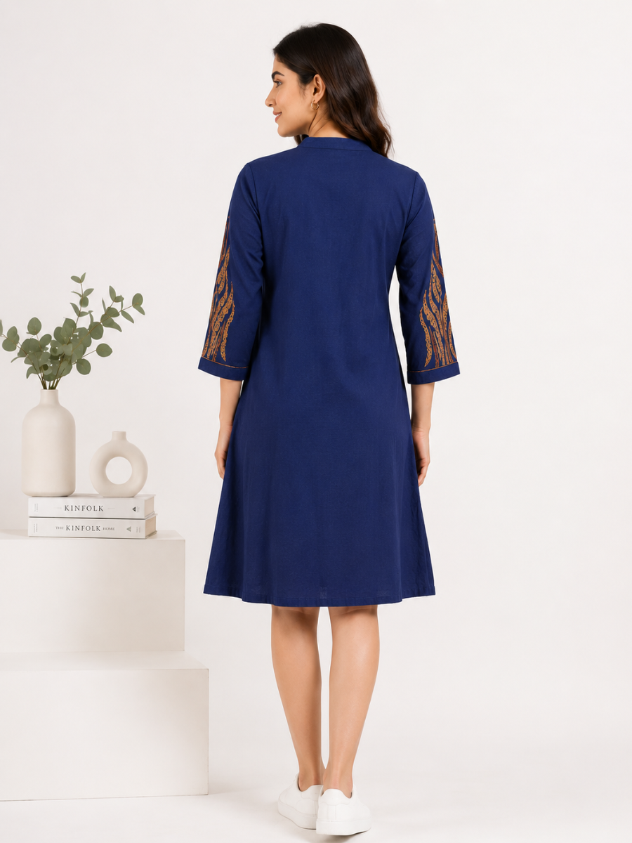 Midnight Fern Embroidered Shirt Dress