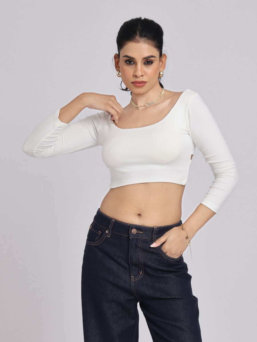 White Back Cross Crop Top Minimal Chic Elegance