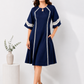 Midnight Blue Embroidered Flared Dress