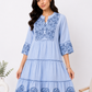 Sky Bloom Embroidered Cotton Dress