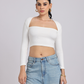Chic & Sexy Square Neck Fitted Crop Top - White