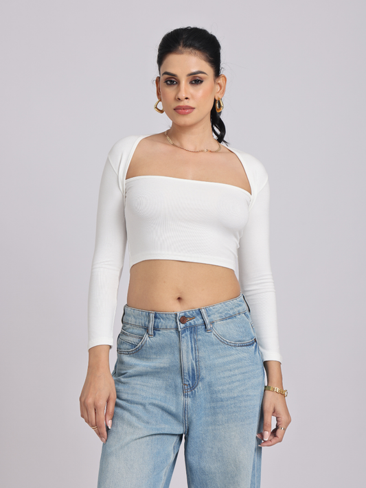 Chic & Sexy Square Neck Fitted Crop Top - White