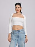 Chic & Sexy Square Neck Fitted Crop Top - White
