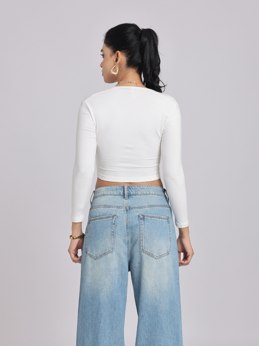 Chic & Sexy Square Neck Fitted Crop Top - White