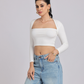 Chic & Sexy Square Neck Fitted Crop Top - White