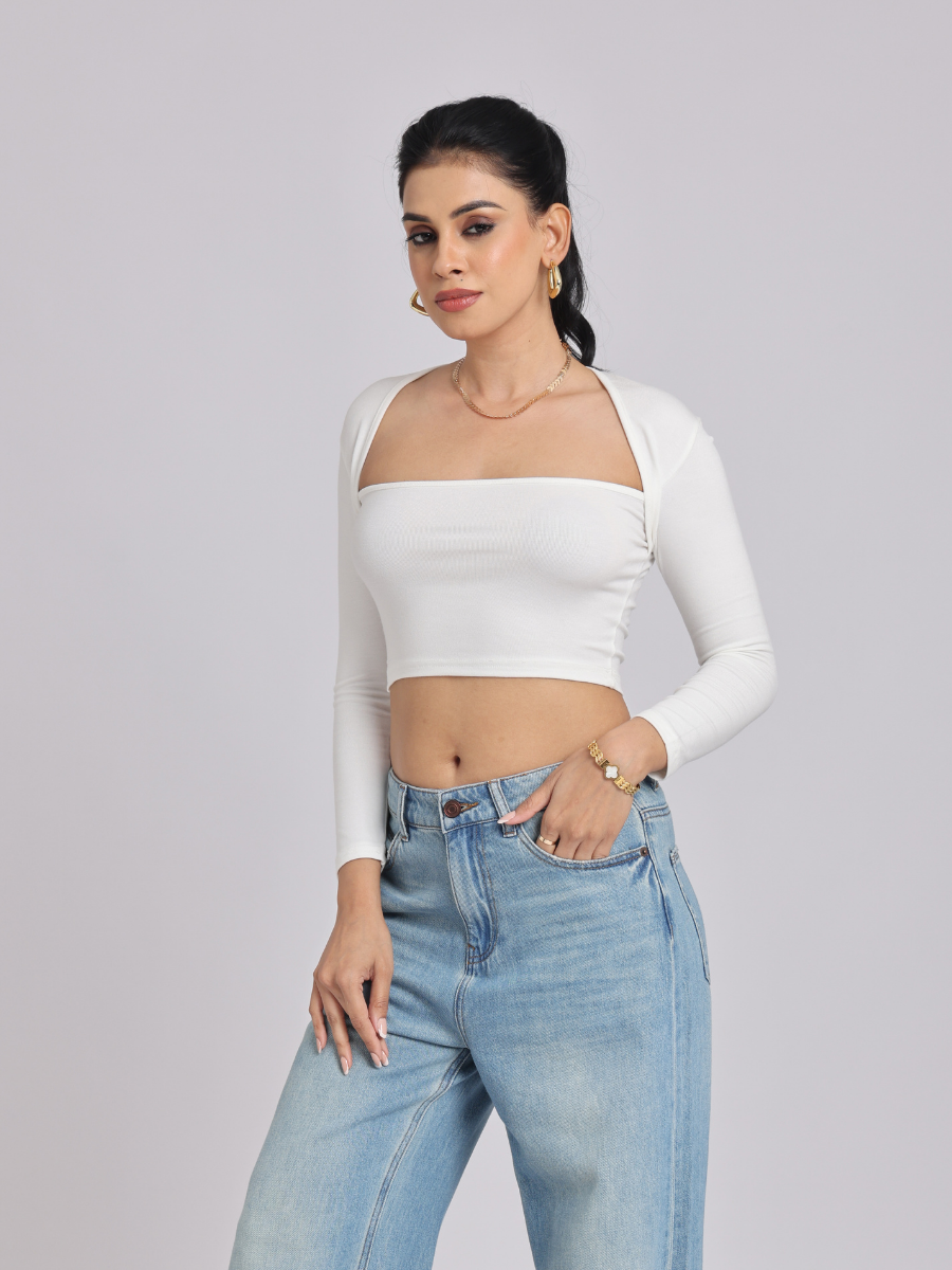 Chic & Sexy Square Neck Fitted Crop Top - White