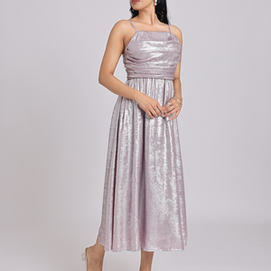 Metallic Lavender Back-Bow Midi Dress