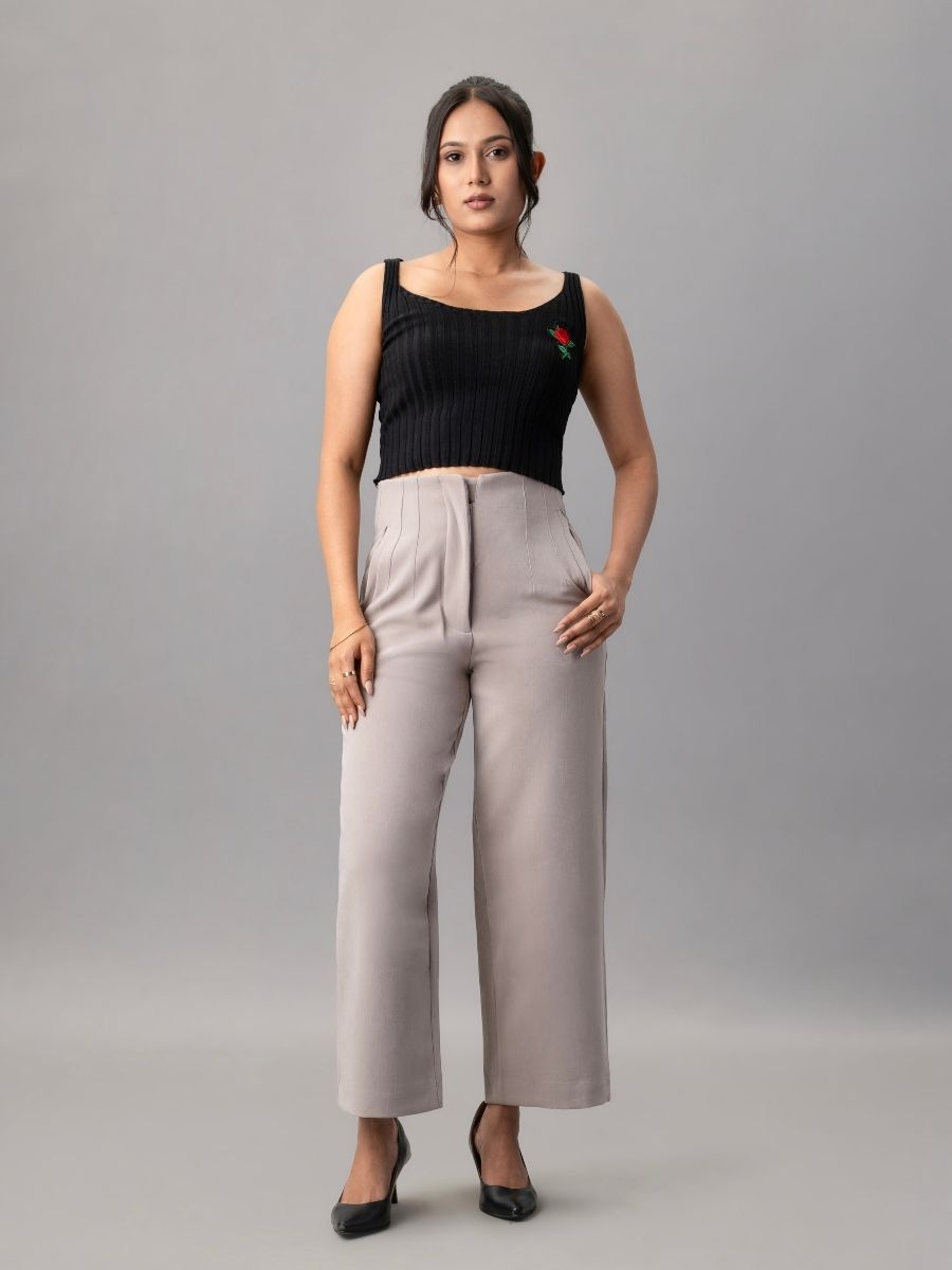 Beige High Waist Relaxed Fit Trouser for Women Online | Natica