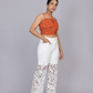 Floral Lace Applique Wide-Leg Jeans