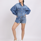 Light Blue Oversized Denim Shirt with Dropped Shoulder