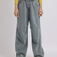 Grey Elastic Waist Wide-Leg Denim Jeans