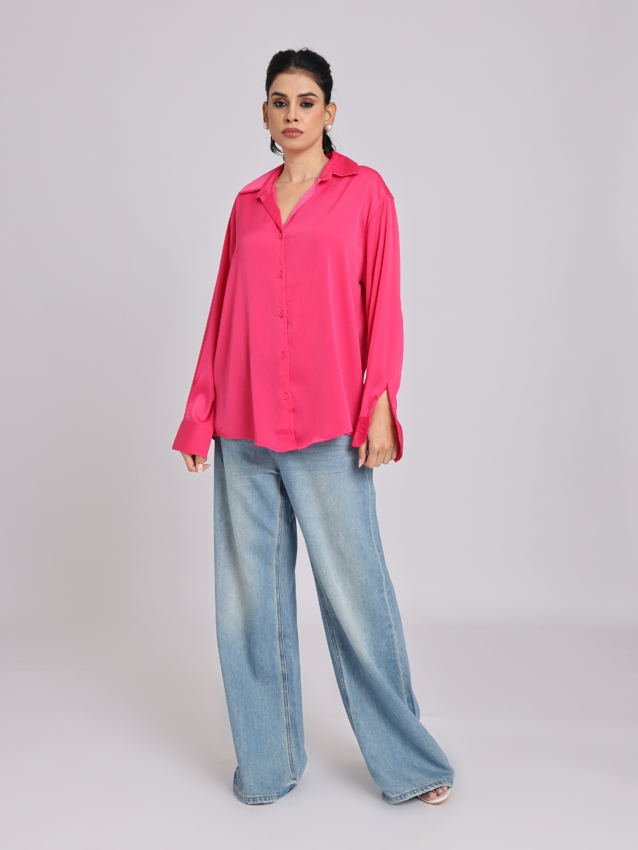 Pink Premium Flowy Satin Oversized Shirt