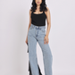 Light Blue Rhinestone Studded Straight-Fit Denim Jeans
