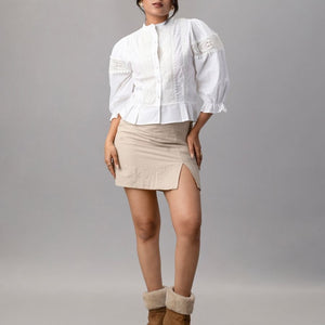 Victorian White Lace Panel Puff Sleeve Blouse