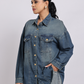 Mid Blue Oversized Denim Shirt with Dropped Shoulder