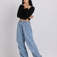 High-Waist Elasticated Wide-Leg Denim Jeans