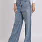 Vintage Light Blue Pearl Bow Straight-Fit Denim Jeans