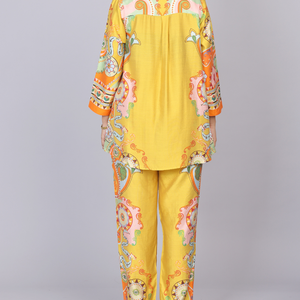 Yellow Silk Co-Ord Set with Floral Print