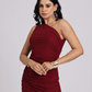 Wine Swarovski One-Shoulder Bodycon Dress