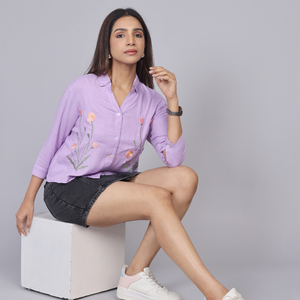 Lavender Blossom Embroidered Cotton Shirt