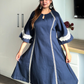Midnight Blue Embroidered Flared Dress