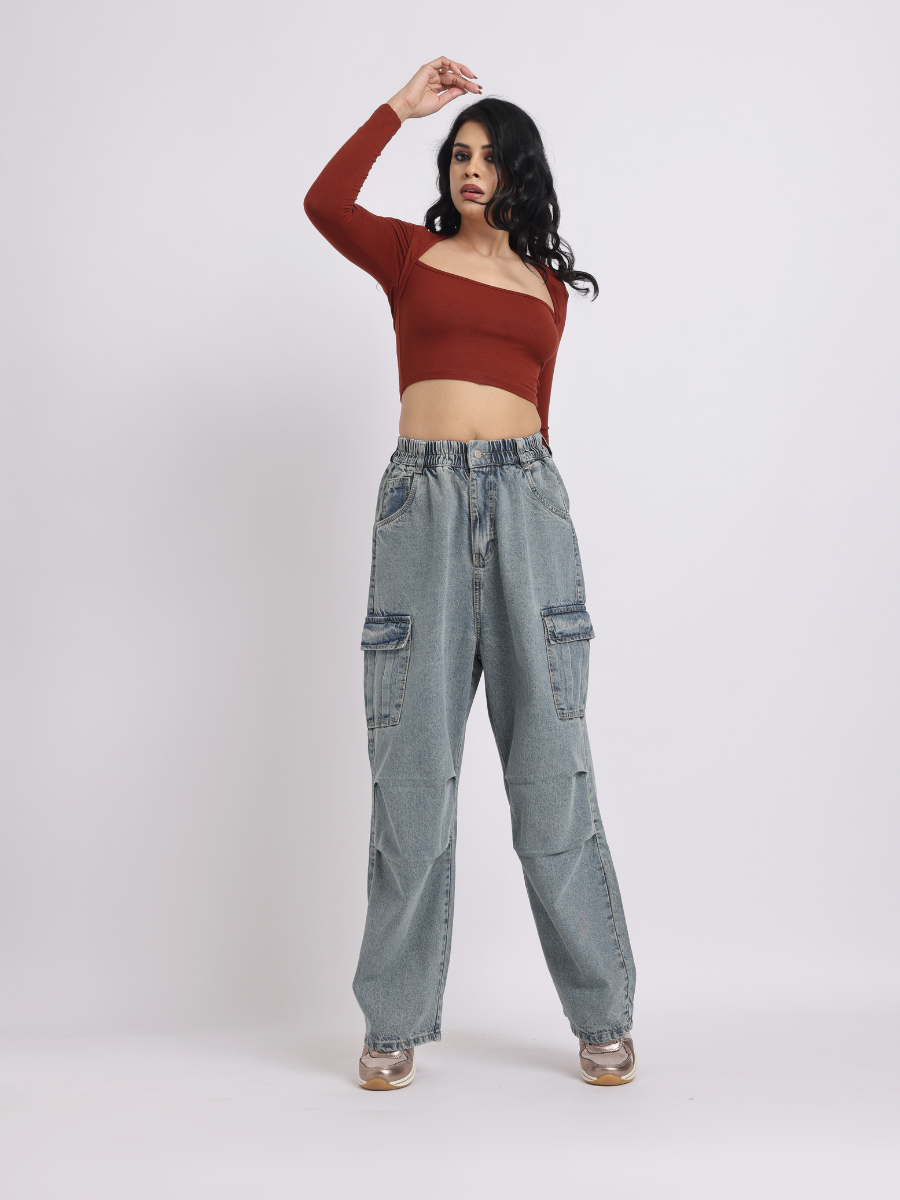 Relaxed Fit Cargo-Style Denim Jeans