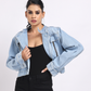 Light Blue Cropped Denim Jacket with Zip Detail