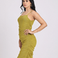 Olive Green Ruched Bodycon Mini Dress