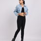 Light Blue Distressed Cropped Denim Jacket