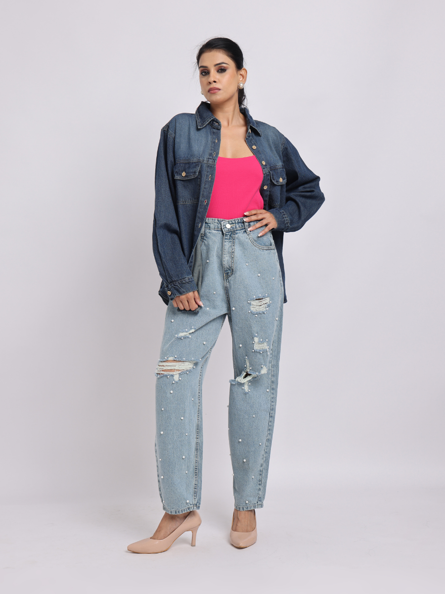 Dark Blue Relaxed Denim Shirt