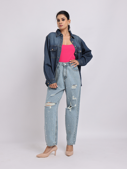 Dark Blue Relaxed Denim Shirt
