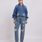 Blue Distressed Denim Jacket with Zip Closure