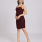 Wine Ruched Spaghetti Strap Bodycon Dress