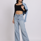 Light Blue Pearl Bow Straight-Fit Jeans