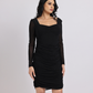 Noir Shimmer Ruched Mesh Sleeve Dress