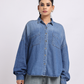 Oversized Blue Denim Shirt with Dropped Shoulder